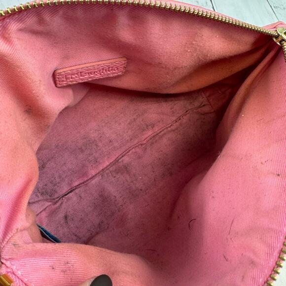 J. McLaughlin Pink Initial "H" Makeup Bag Gold Leather Zipper - Picture 10 of 14